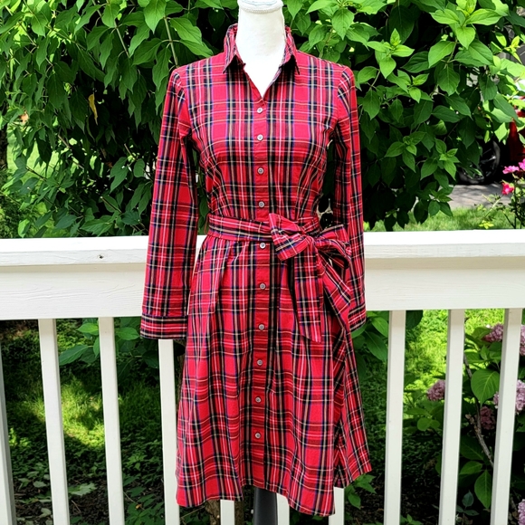 J. Crew Dresses & Skirts - 🆕️ J CREW Red Tartan Plaid Tie Waist Pin Up